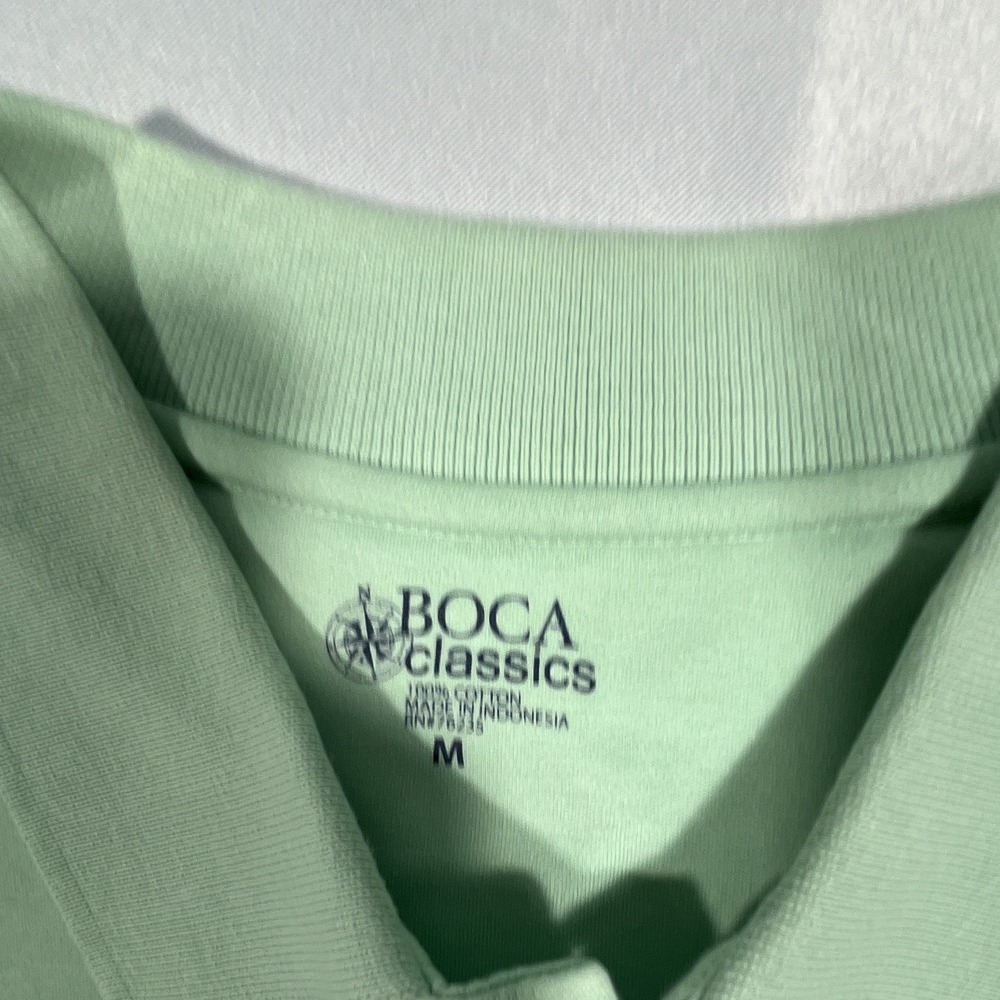 Boca Classics Mens M Green Solid Polo Shirt Short Sleeve Collared Button - Picture 4 of 8